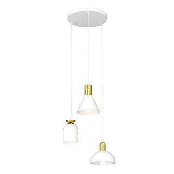 Lampadario 3 Luci Badb Base Tonda Acciaio Paralumi Forme Varie Bianco Oro