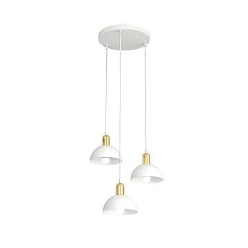 Lampadario 3 Luci Rigantona Base Tonda Acciaio Bianco E Oro Diffusori A Cupola