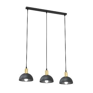 Lampadario 3 Luci Badb In Acciaio Nero E Oro Diffusori A Cupola