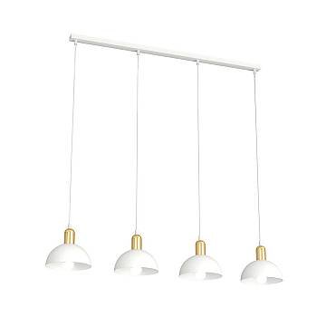 Lampadario 4 Luci Rigantona In Acciaio Bianco E Oro Diffusori A Cupola