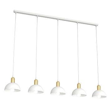 Lampadario 5 Luci Rigantona In Acciaio Bianco E Oro Diffusori A Cupola
