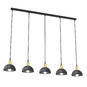 Lampadario 5 Luci Rigantona In Acciaio Nero E Oro Diffusori A Cupola