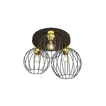 Plafoniera Minimal Industrial Orion 3 Luci Tonda Nera E Oro
