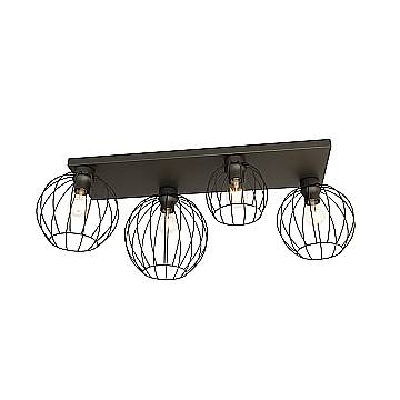 Plafoniera Minimal Industrial Orion 4 Luci Lineari Nera
