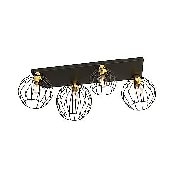 Plafoniera Minimal Industrial Orion 4 Luci Lineari Nera E Oro