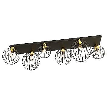 Plafoniera Minimal Industrial Orion 6 Luci Lineari Nera E Oro