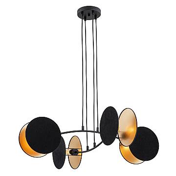 Lampada A Sospensione 4 Luci Moderna Orion In Acciaio Nero E Oro