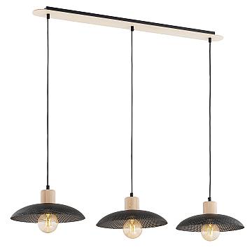 Sospensione Nordica Ramachandra 3 Luci In Legno E Acciaio Nero Sospensione Nordica Ramachandra 3 Luci In Legno E Acciaio Nero