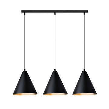 Sospensione Nordica Su 3 Luci In Acciaio Nero E Oro