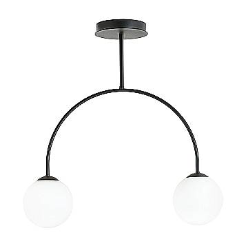 Plafoniera Moderna Sharada 2 Luci In Acciaio Nero E Vetro Bianco