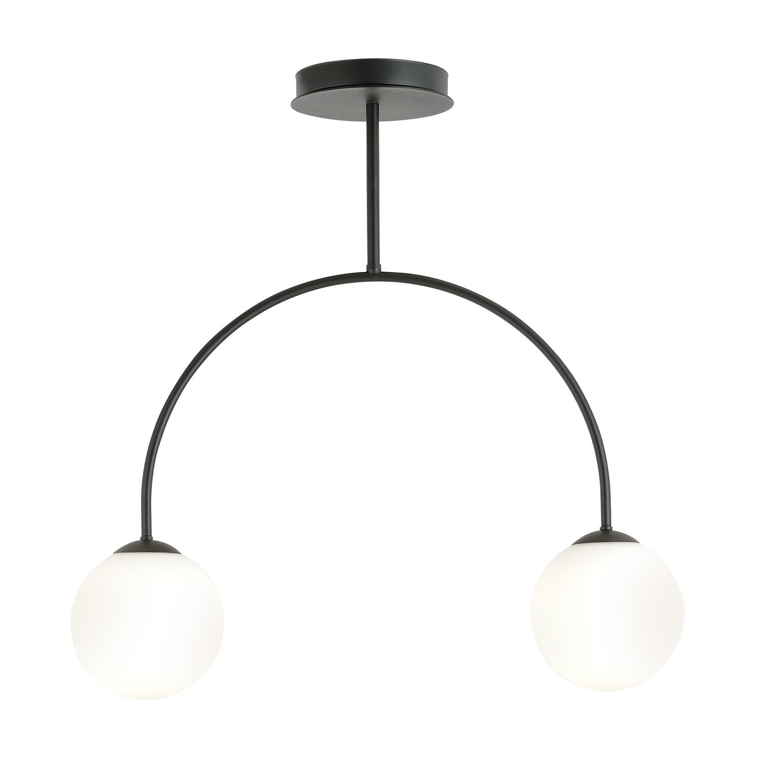 Plafoniera Moderna Sharada 2 Luci In Acciaio Nero E Vetro Bianco 1288/2