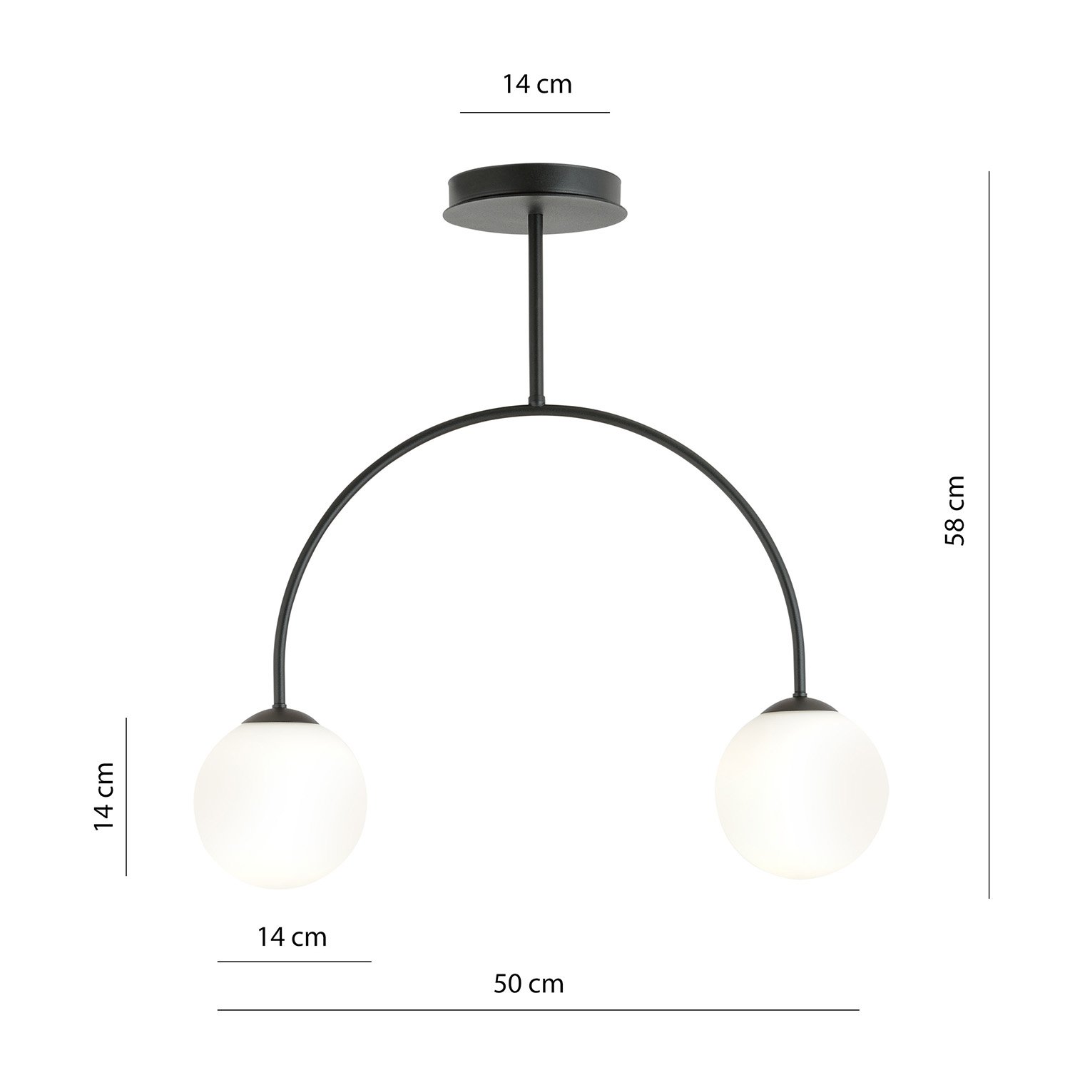 Plafoniera Moderna Sharada 2 Luci In Acciaio Nero E Vetro Bianco 1288/2