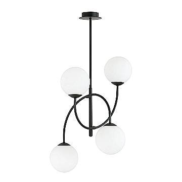 Plafoniera Moderna Sharada 4 Luci In Acciaio Nero E Vetro Bianco