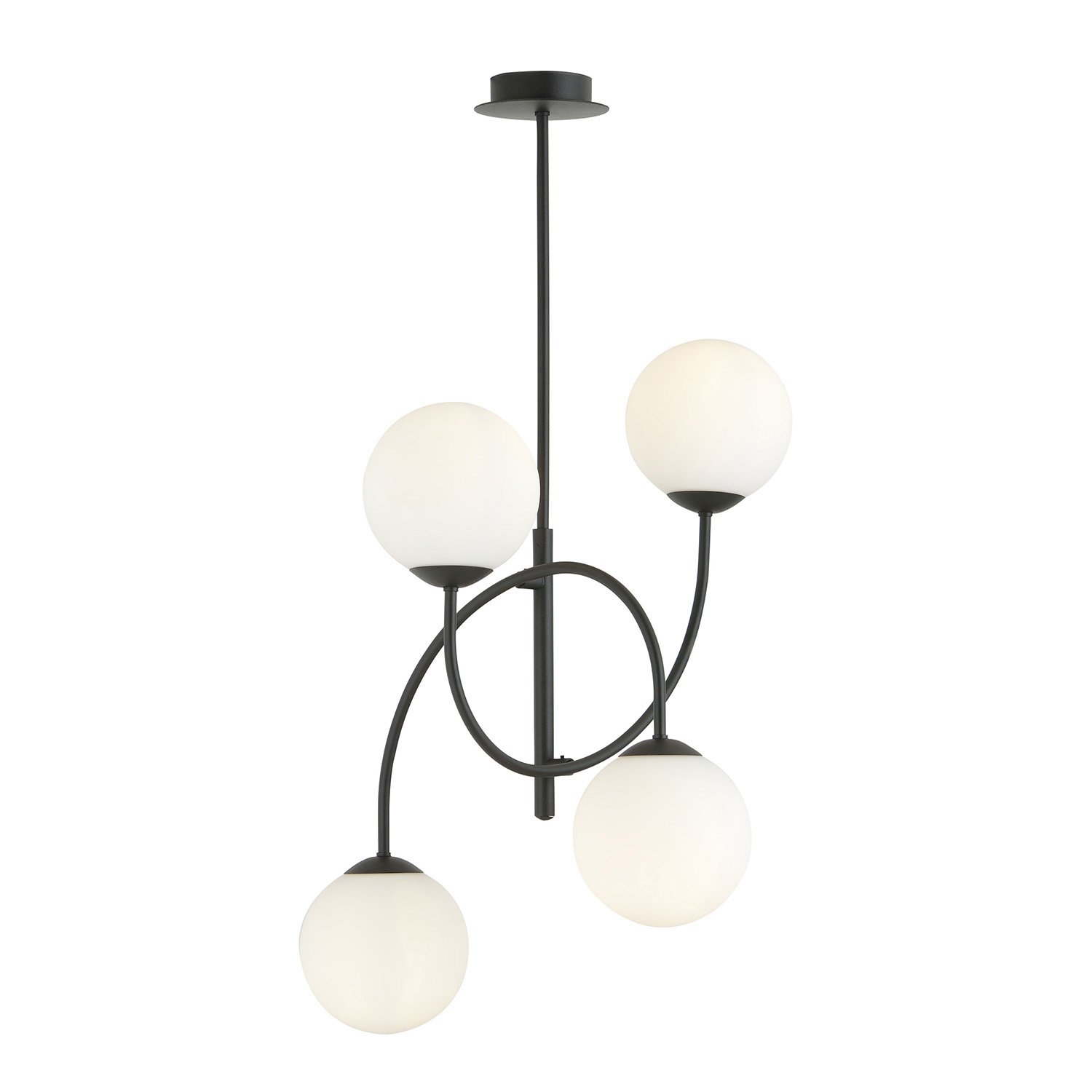 Plafoniera Moderna Sharada 4 Luci In Acciaio Nero E Vetro Bianco 1288/4B