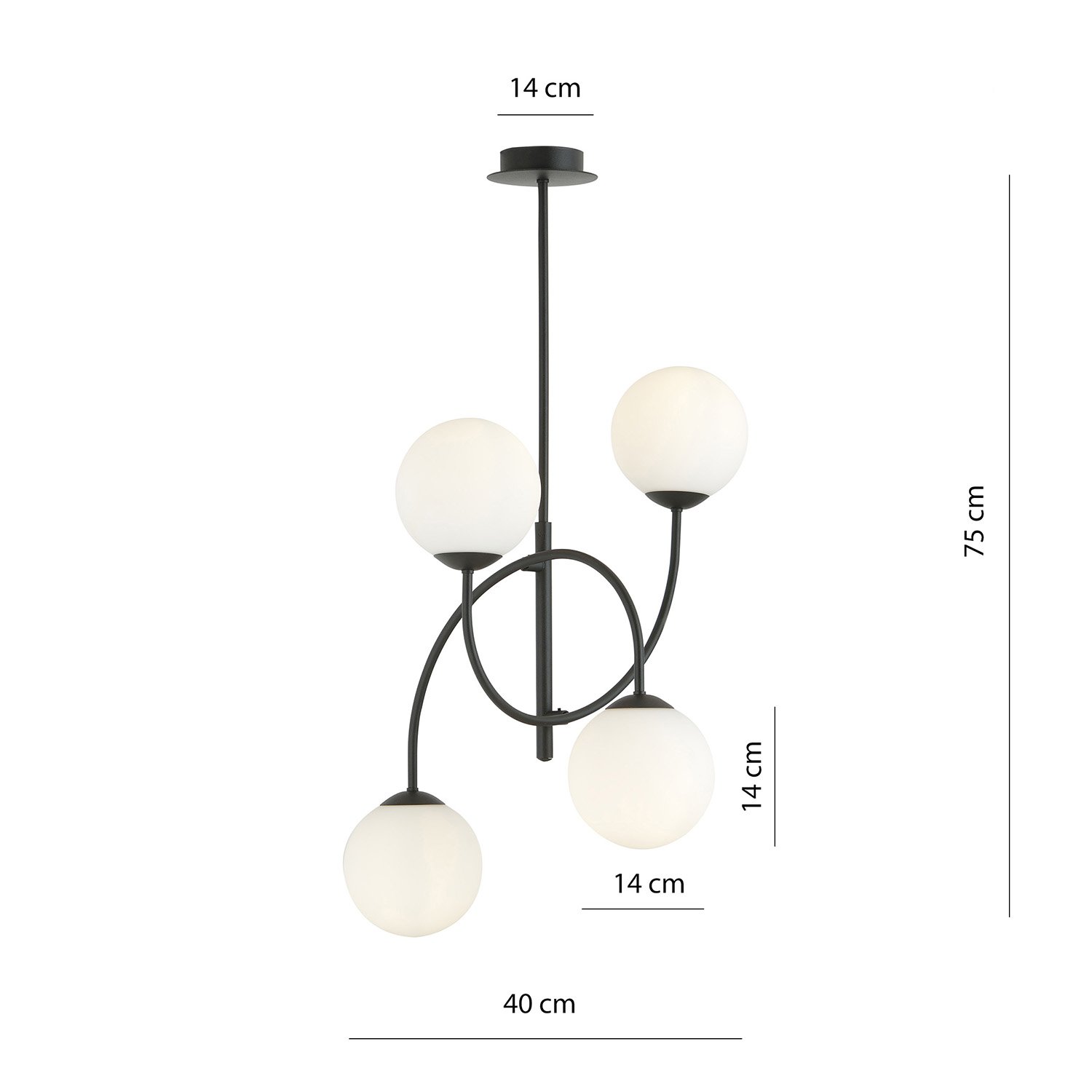 Plafoniera Moderna Sharada 4 Luci In Acciaio Nero E Vetro Bianco 1288/4B