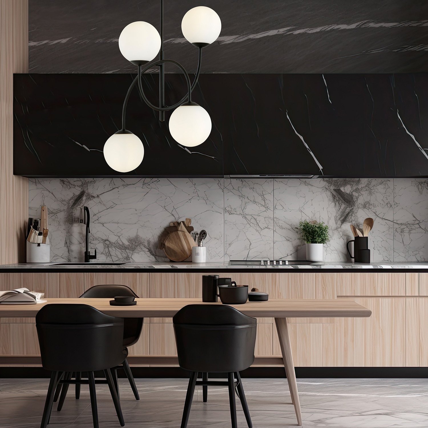 Plafoniera Moderna Sharada 4 Luci In Acciaio Nero E Vetro Bianco 1288/4B