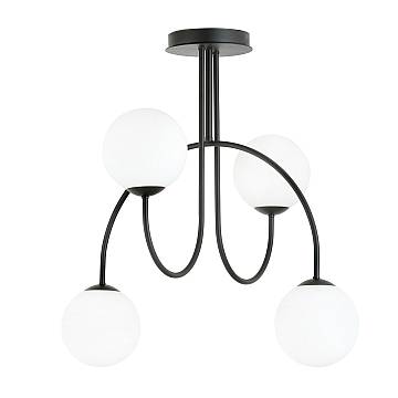 Plafoniera Moderna Sharada 4 Luci In Acciaio Nero E Vetro Bianco 50 Cm