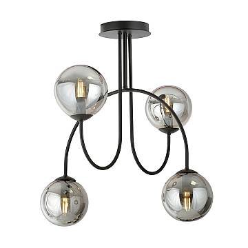 Plafoniera Moderna Sharada 4 Luci In Acciaio Nero E Vetro Fumè 50 Cm