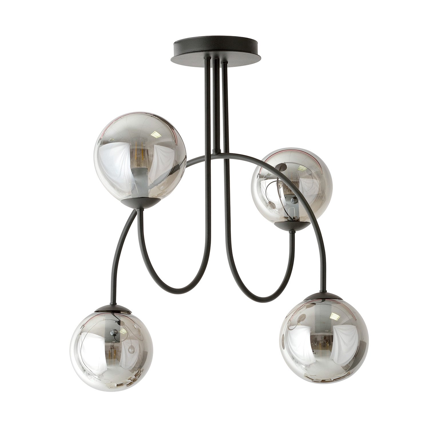 Plafoniera Moderna Sharada 4 Luci In Acciaio Nero E Vetro Fumè 50 Cm 1287/4A