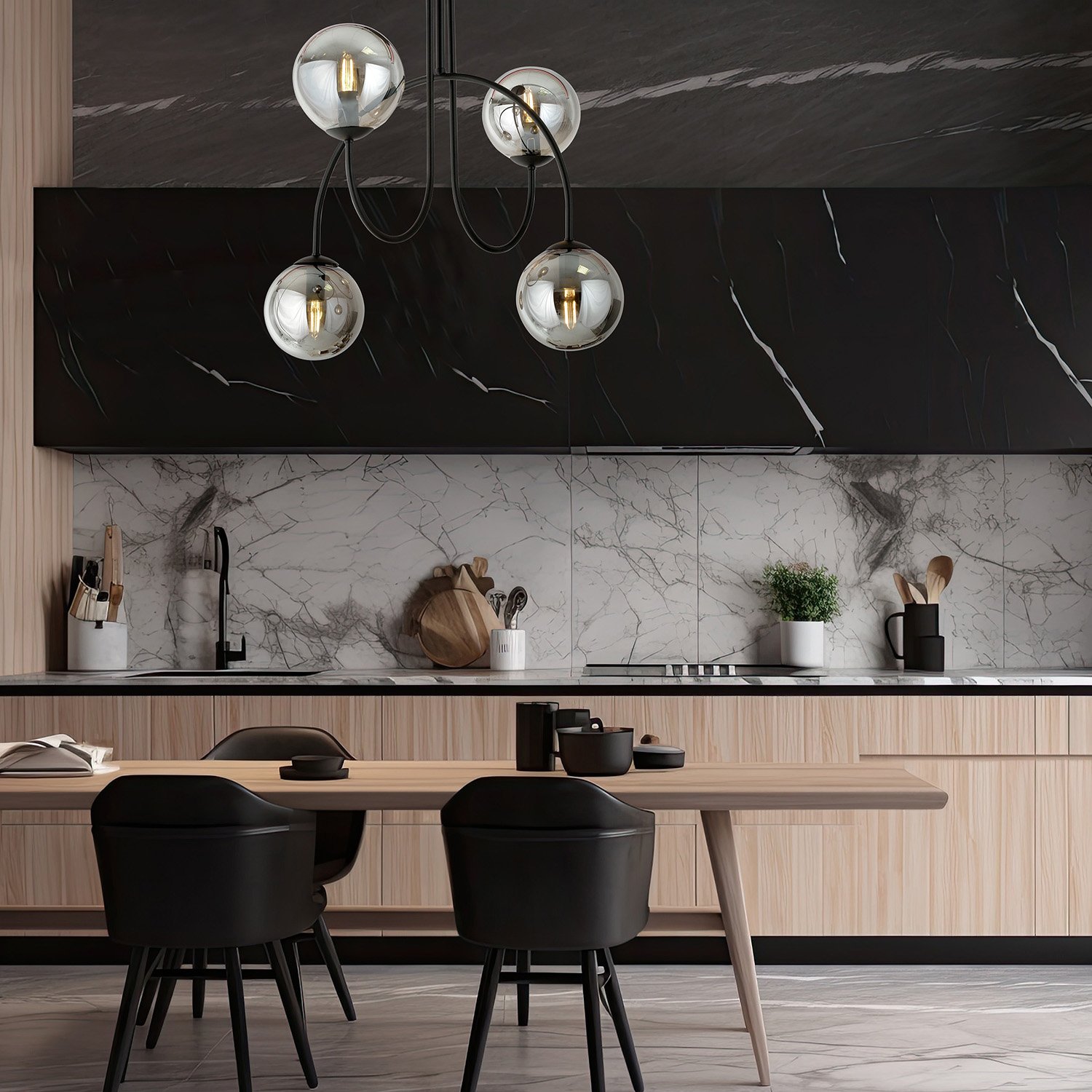 Plafoniera Moderna Sharada 4 Luci In Acciaio Nero E Vetro Fumè 50 Cm 1287/4A