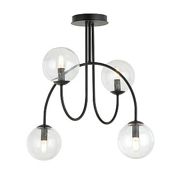 Plafoniera Moderna Sharada 4 Luci Acciaio Nero E Vetro Trasparente 50 Cm
