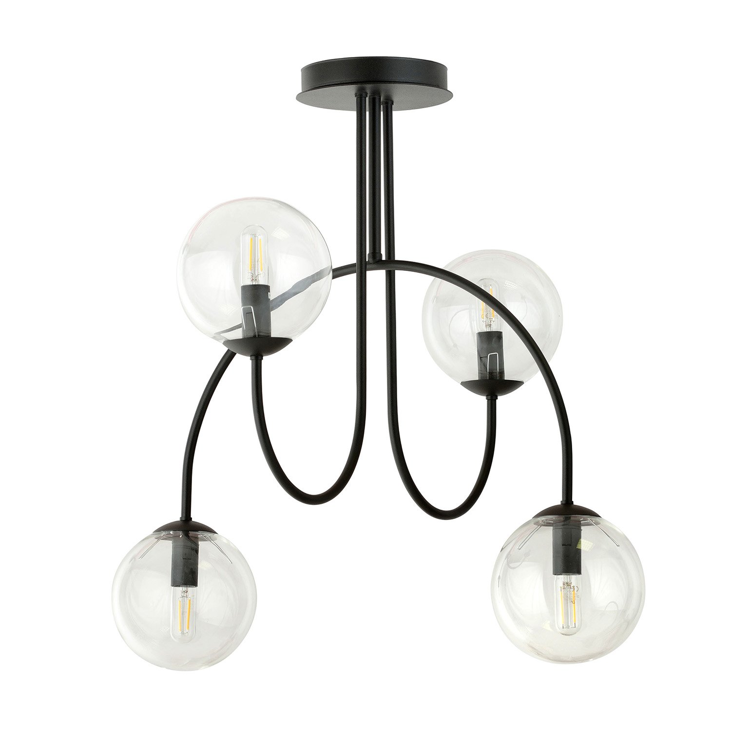 Plafoniera Moderna Sharada 4 Luci Acciaio Nero E Vetro Trasparente 50 Cm 1286/4A