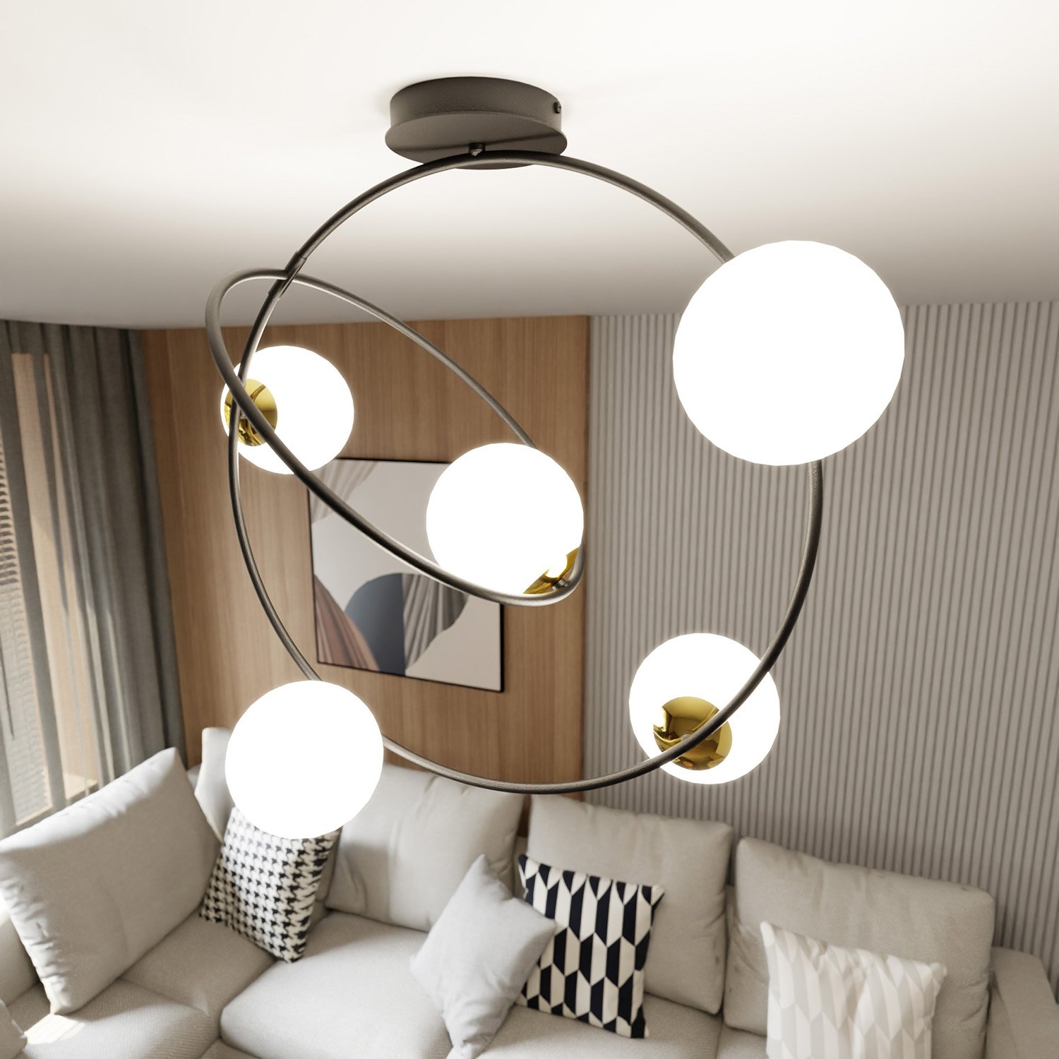 Lampadario Minimal Tsukiyomi Acciaio Nero Oro 5 Luci E14 1293/5