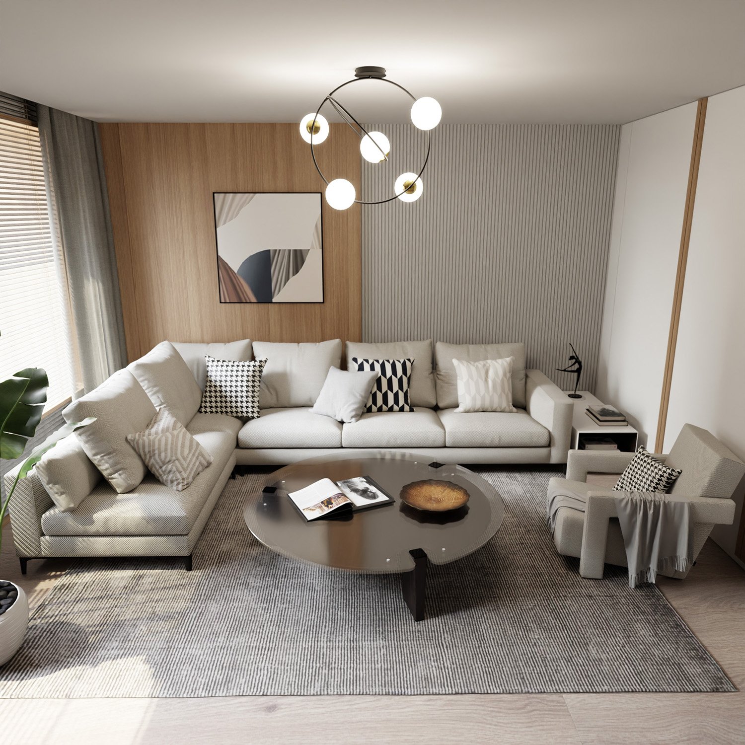 Lampadario Minimal Tsukiyomi Acciaio Nero Oro 5 Luci E14 1293/5