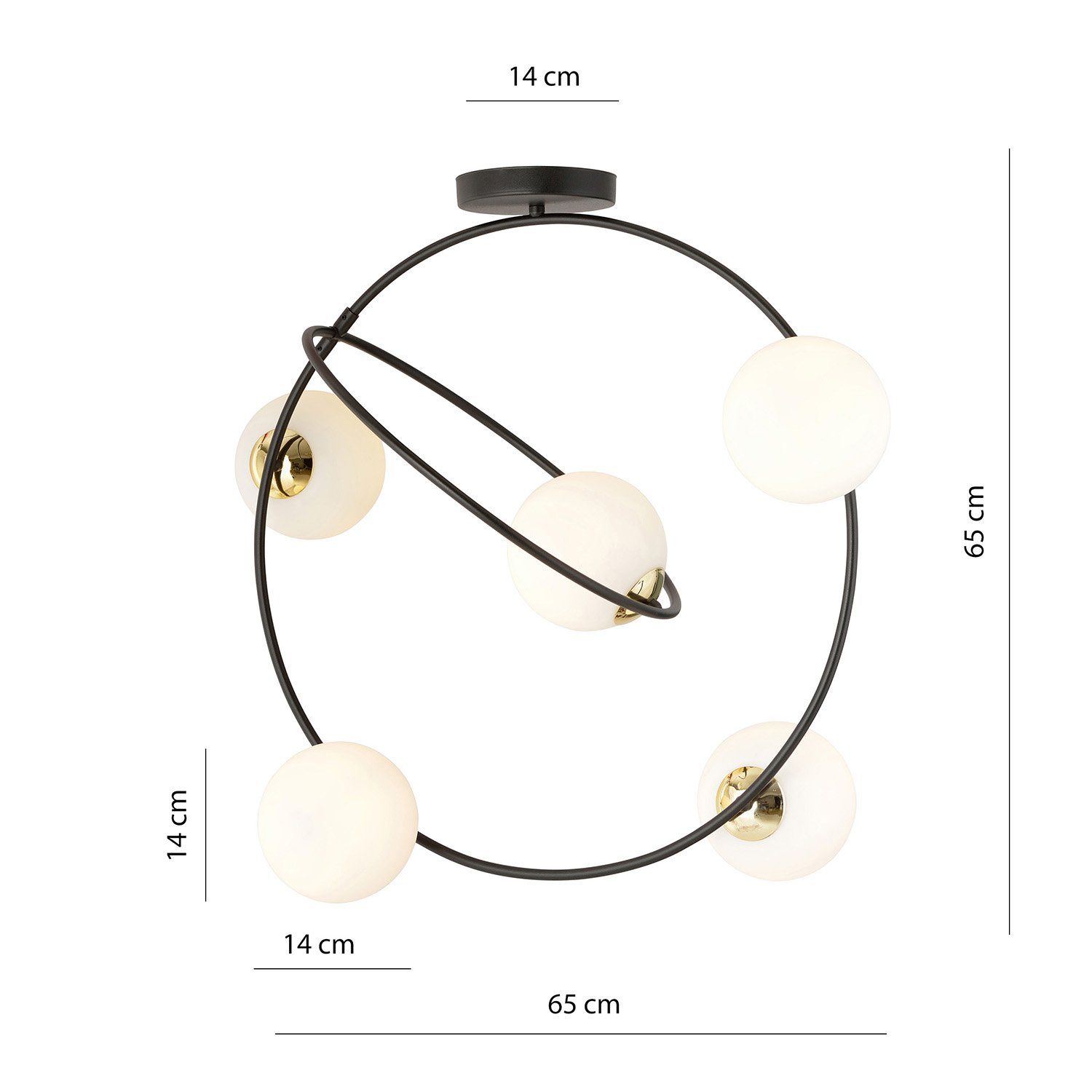 Lampadario Minimal Tsukiyomi Acciaio Nero Oro 5 Luci E14 1293/5