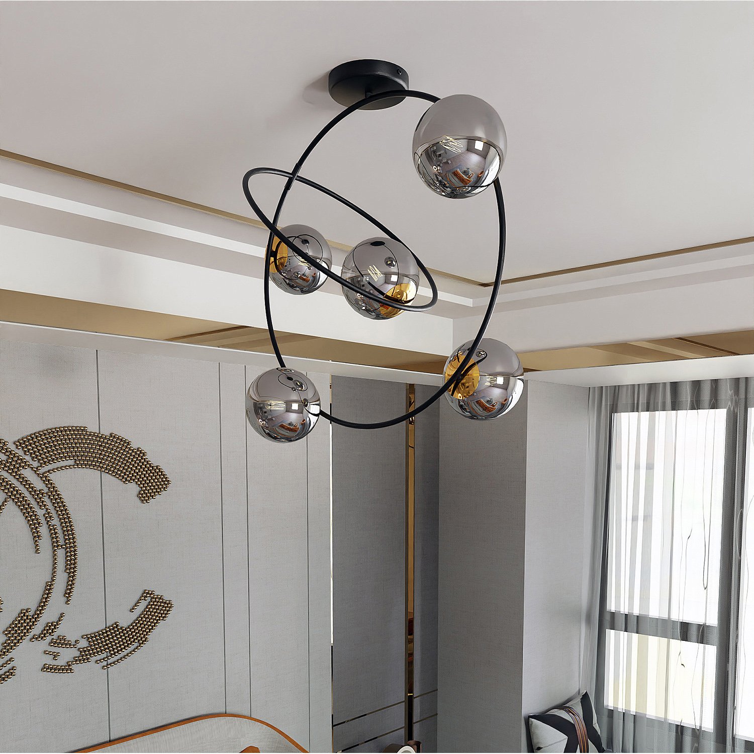 Lampadario Minimal Sharada Acciaio Nero Oro Grigio5 Luci E14 1292/5