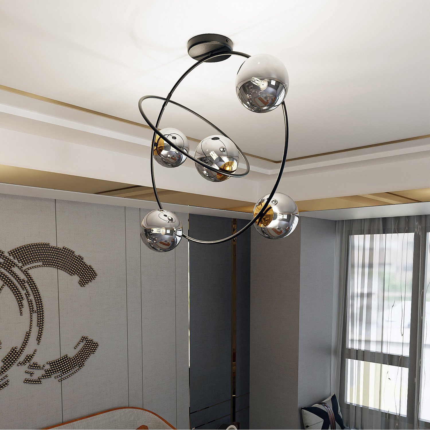 Lampadario Minimal Sharada Acciaio Nero Oro Grigio5 Luci E14 1292/5