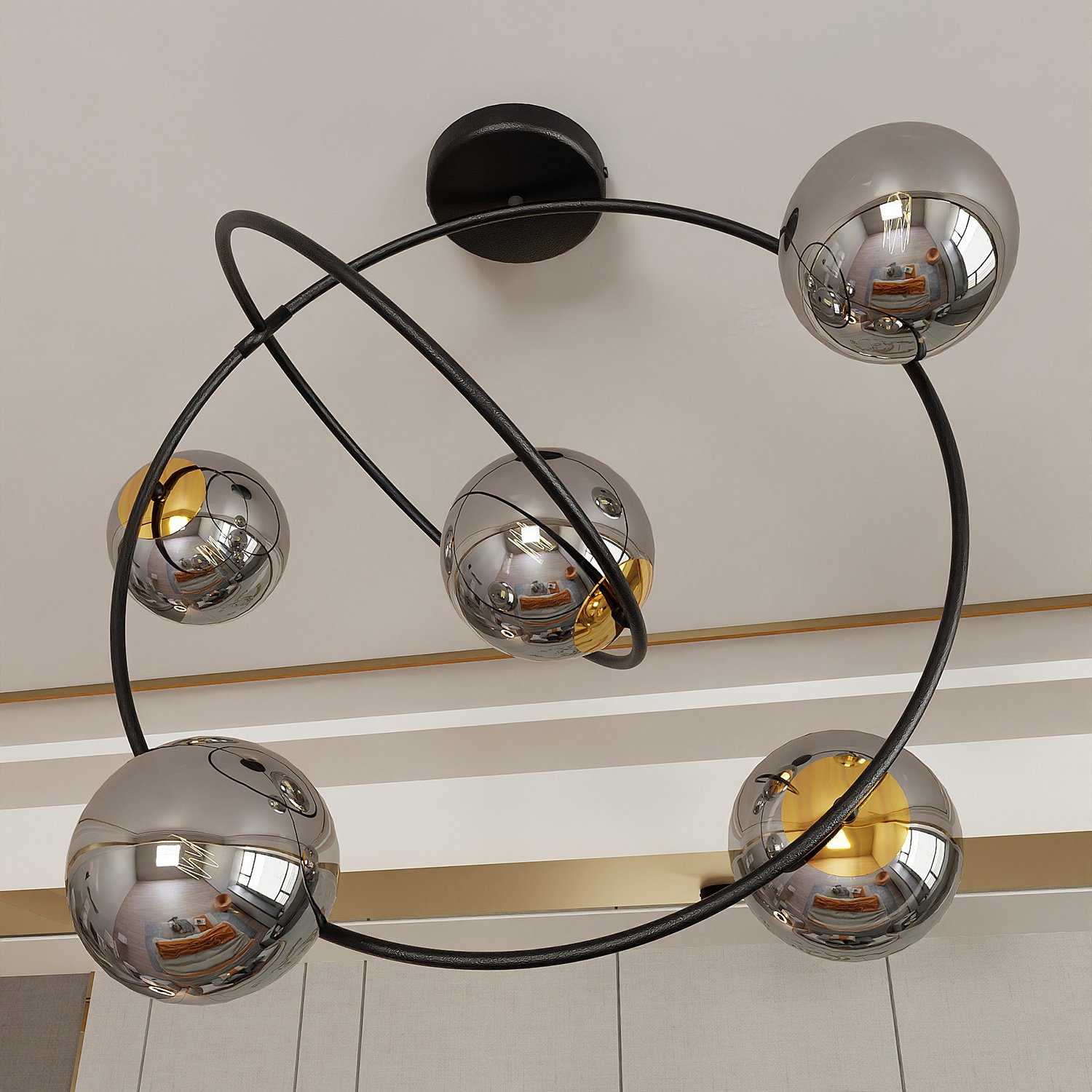 Lampadario Minimal Sharada Acciaio Nero Oro Grigio5 Luci E14 1292/5
