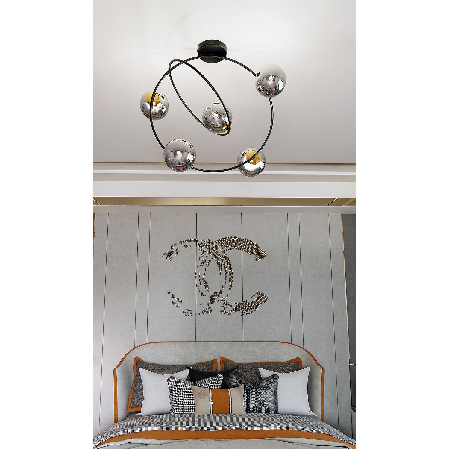 Lampadario Minimal Sharada Acciaio Nero Oro Grigio5 Luci E14 1292/5