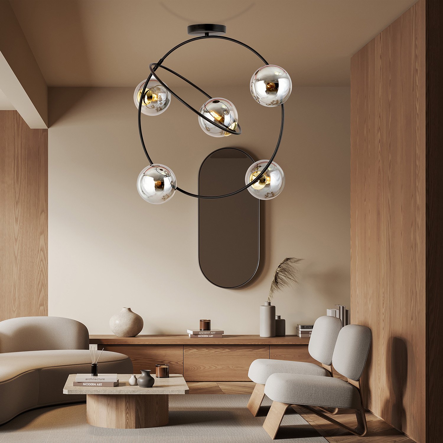 Lampadario Minimal Sharada Acciaio Nero Oro Grigio5 Luci E14 1292/5