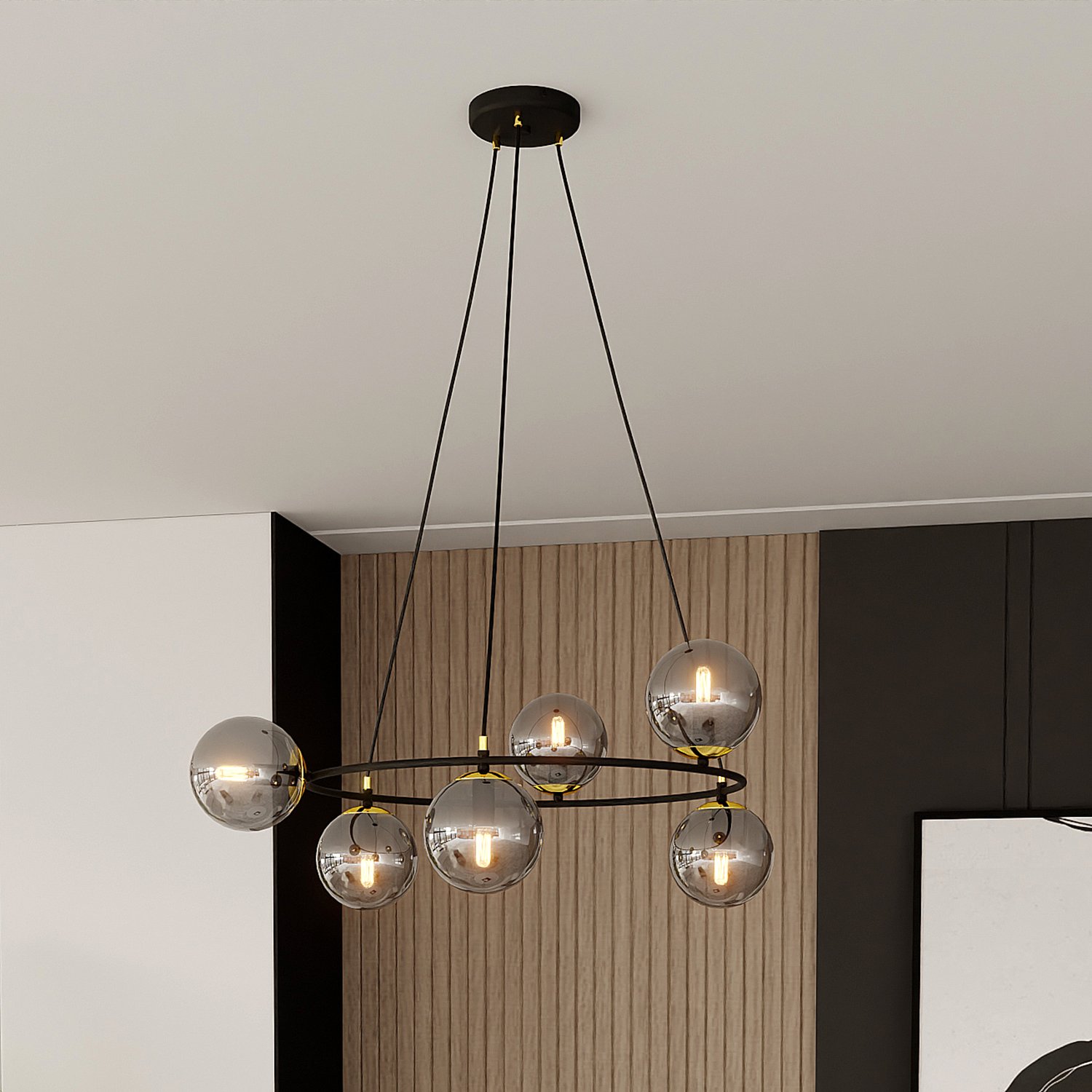 Lampadario Minimal Tsukiyomi Acciaio Nero Oro Grigio 6 Luci E14 1294/6