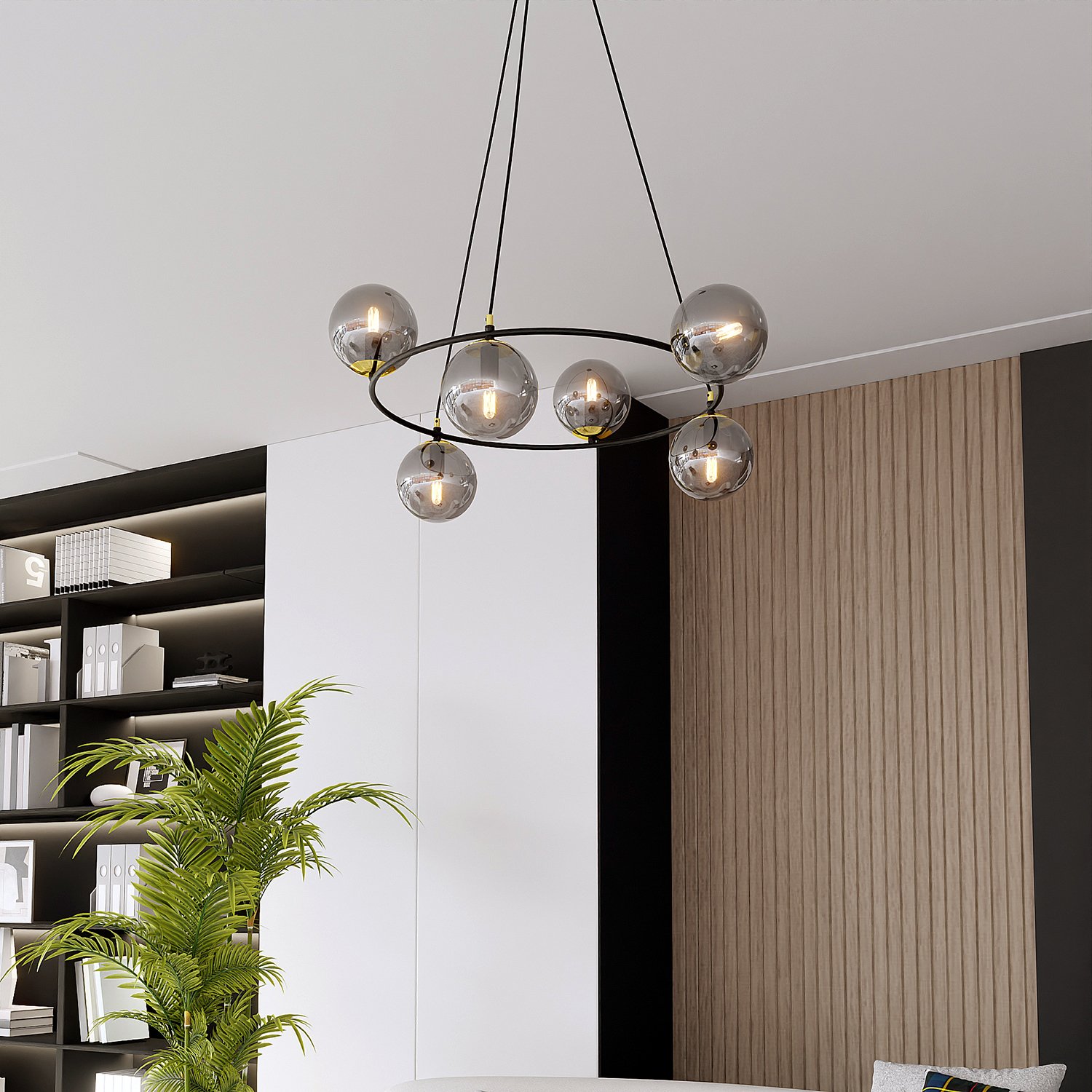 Lampadario Minimal Tsukiyomi Acciaio Nero Oro Grigio 6 Luci E14 1294/6