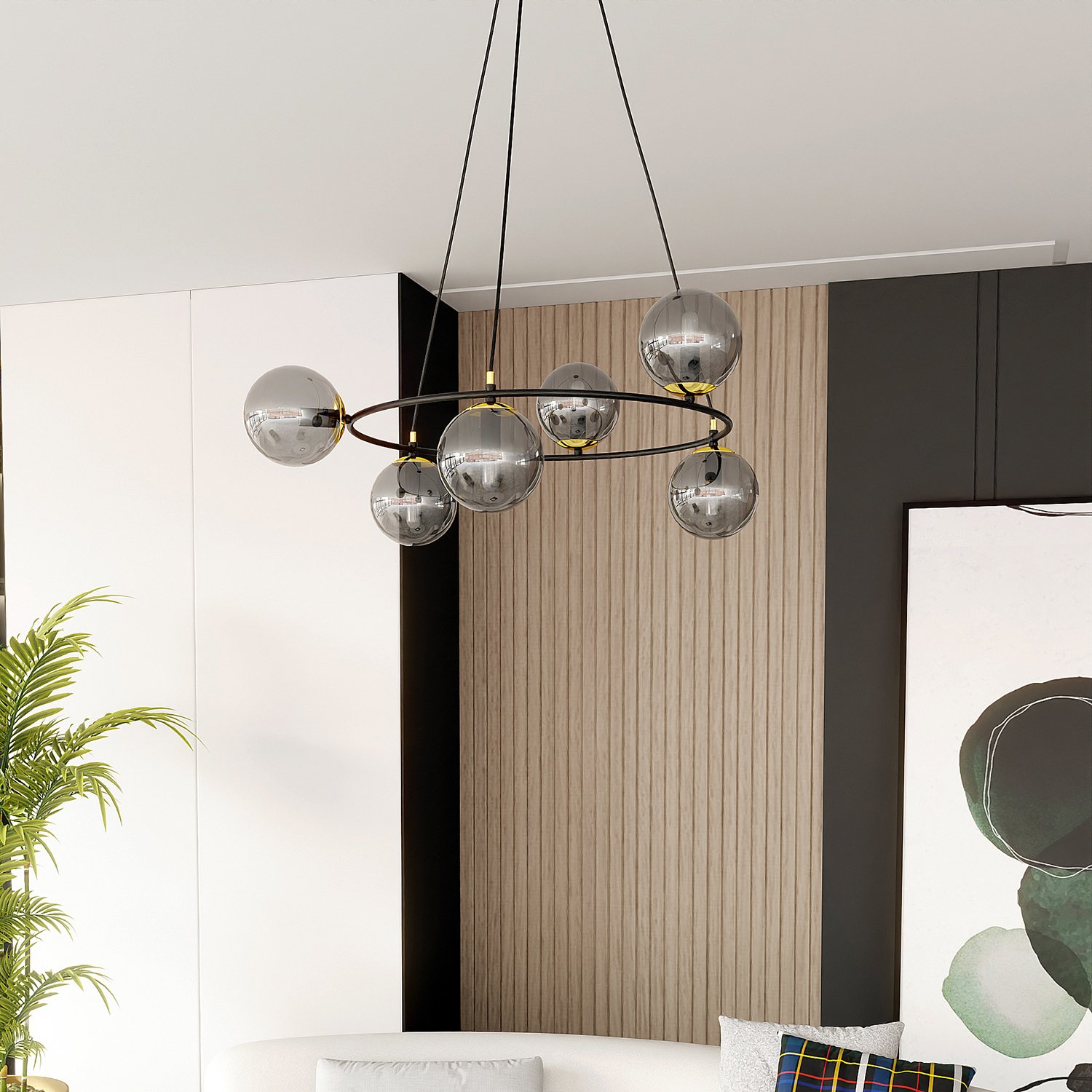 Lampadario Minimal Tsukiyomi Acciaio Nero Oro Grigio 6 Luci E14 1294/6