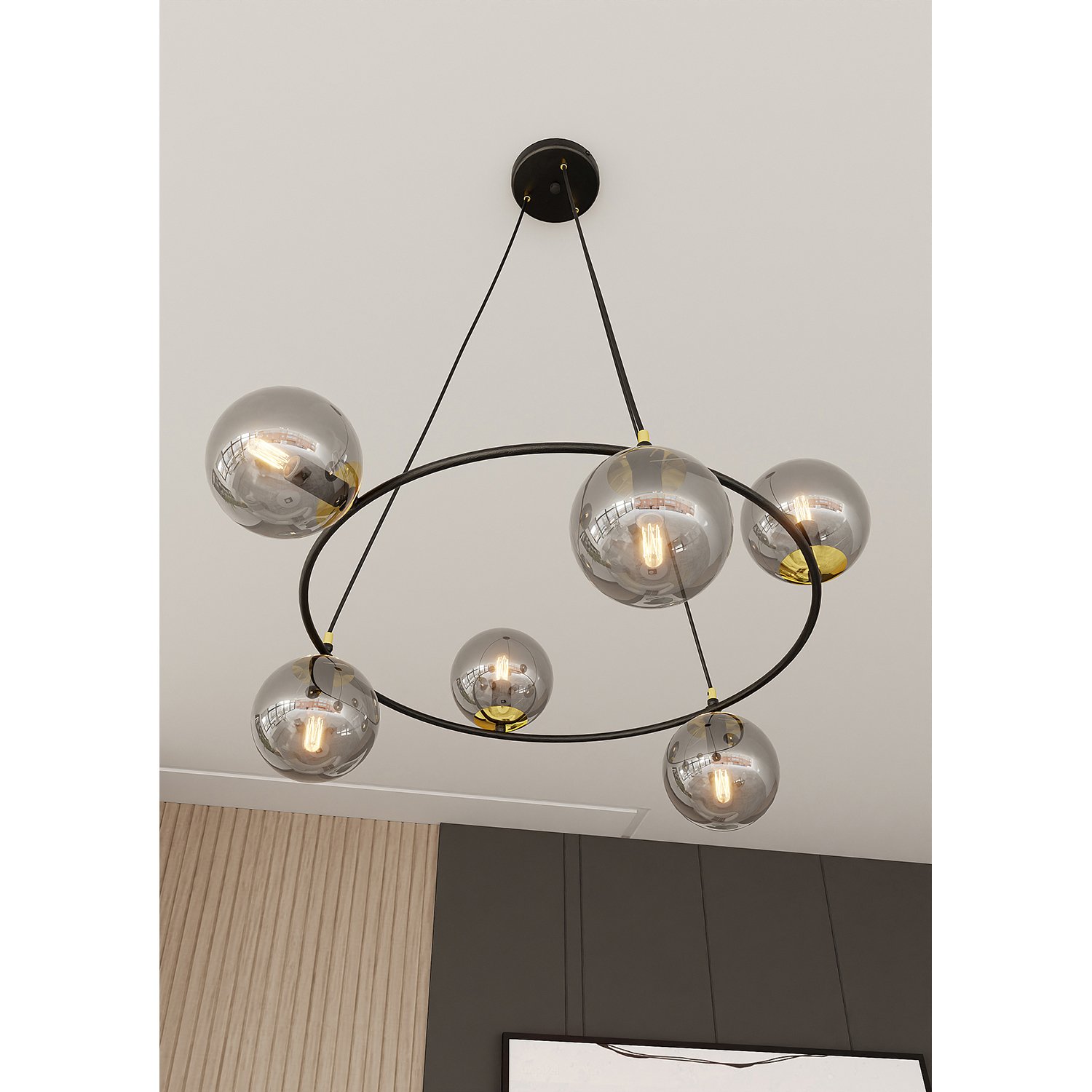 Lampadario Minimal Tsukiyomi Acciaio Nero Oro Grigio 6 Luci E14 1294/6