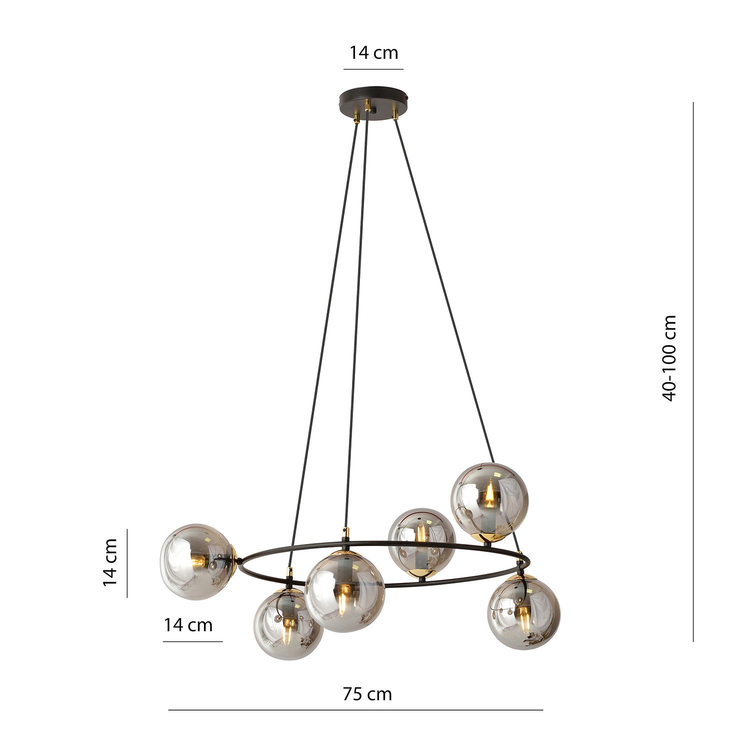 Lampadario Minimal Tsukiyomi Acciaio Nero Oro Grigio 6 Luci E14 1294/6