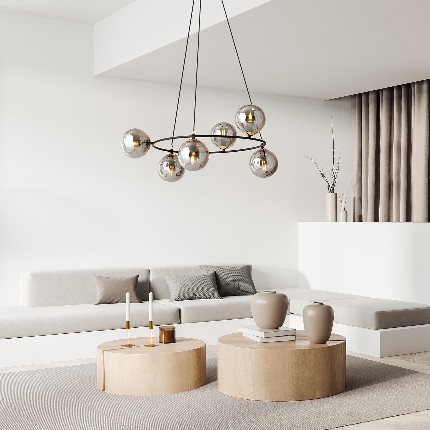 Lampadario Minimal Tsukiyomi Acciaio Nero Oro Grigio 6 Luci E14 1294/6