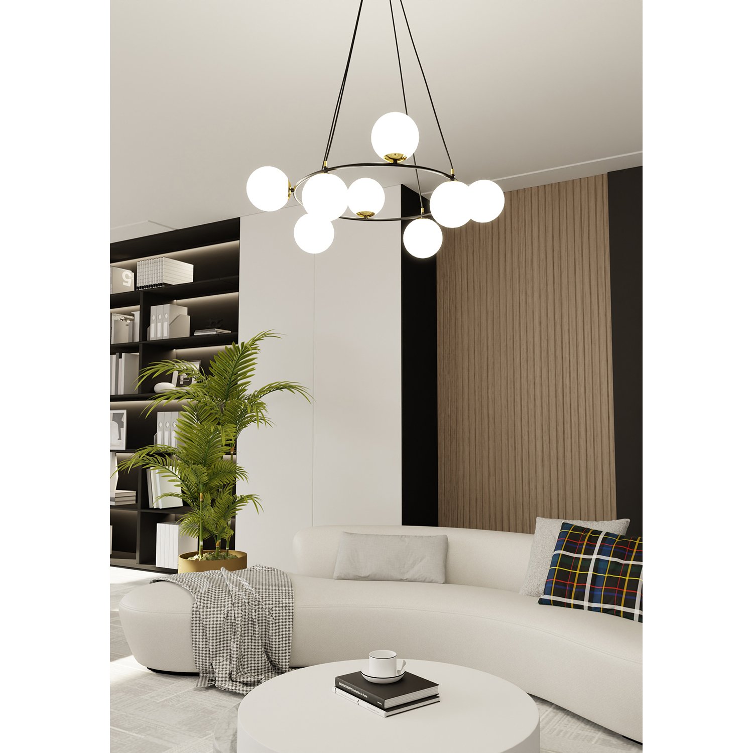 Lampadario Minimal Tsukiyomi Acciaio Nero Oro 7 Luci E14 1295/8