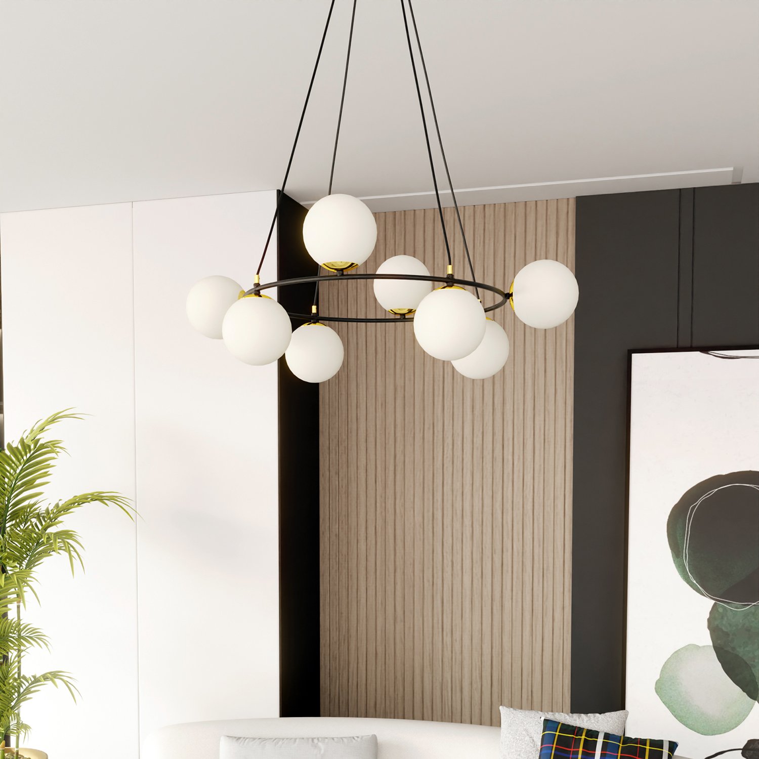 Lampadario Minimal Tsukiyomi Acciaio Nero Oro 7 Luci E14 1295/8