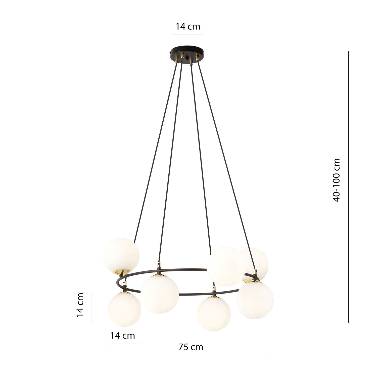Lampadario Minimal Tsukiyomi Acciaio Nero Oro 7 Luci E14 1295/8