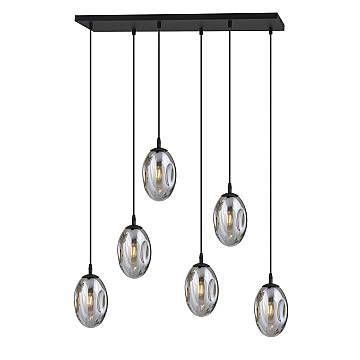 Sospensione Minimal 6 Luci Morigena Acciaio Nero E Vetro Fumè
