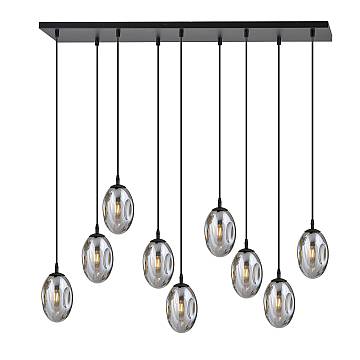 Sospensione Minimal 9 Luci Morigena Acciaio Nero E Vetro Fumè