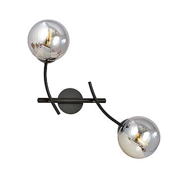 Applique Moderna 2 Luci Loptr Acciaio Nero Bracci Regolabili E Vetro Fumè