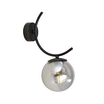 Applique Moderna 1 Luce Polus In Acciaio Nero E Diffusore In Vetro Fumè