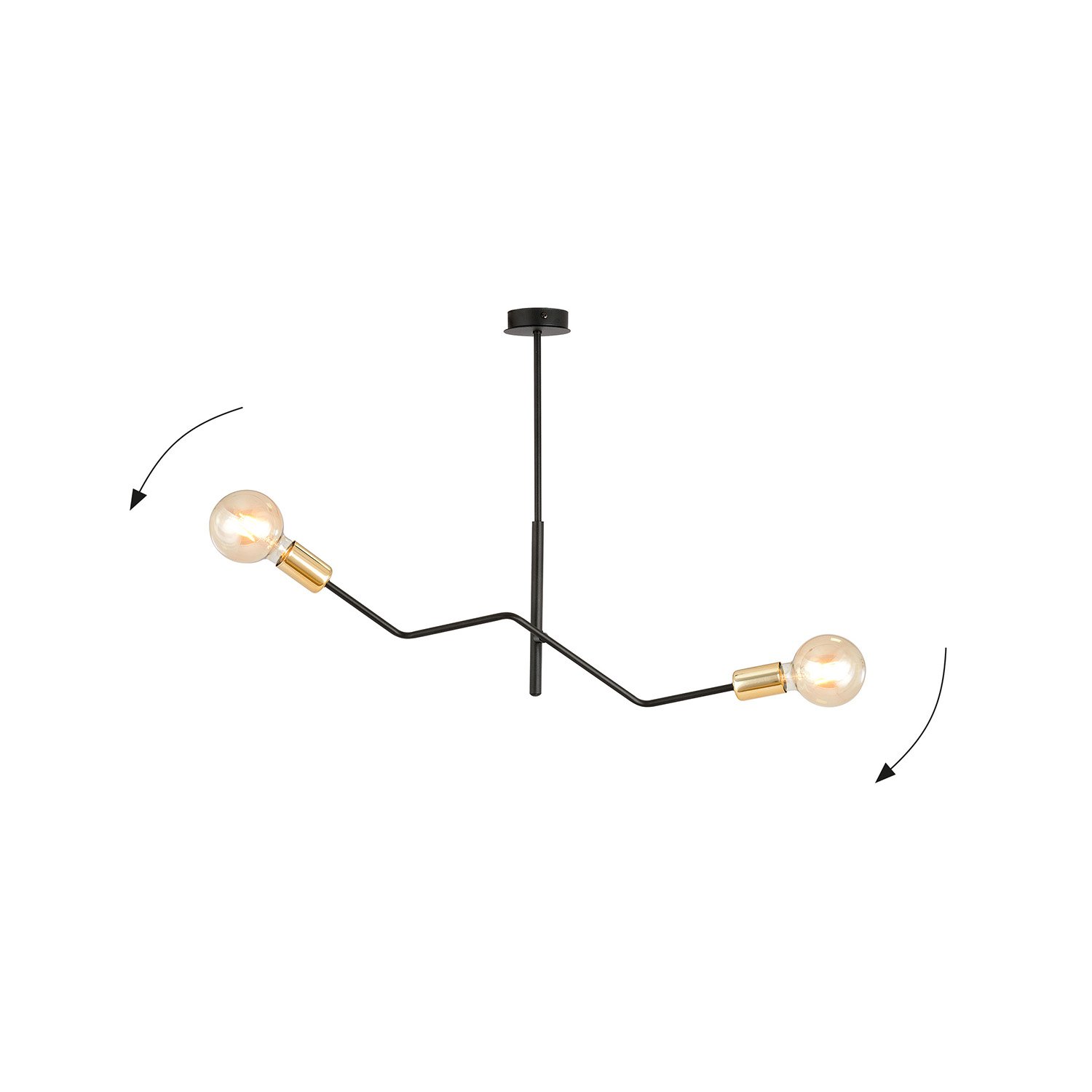 Sospensione Industrial 2 Luci Sugu Acciaio Nero E Oro Bracci Regolabili 1125/2