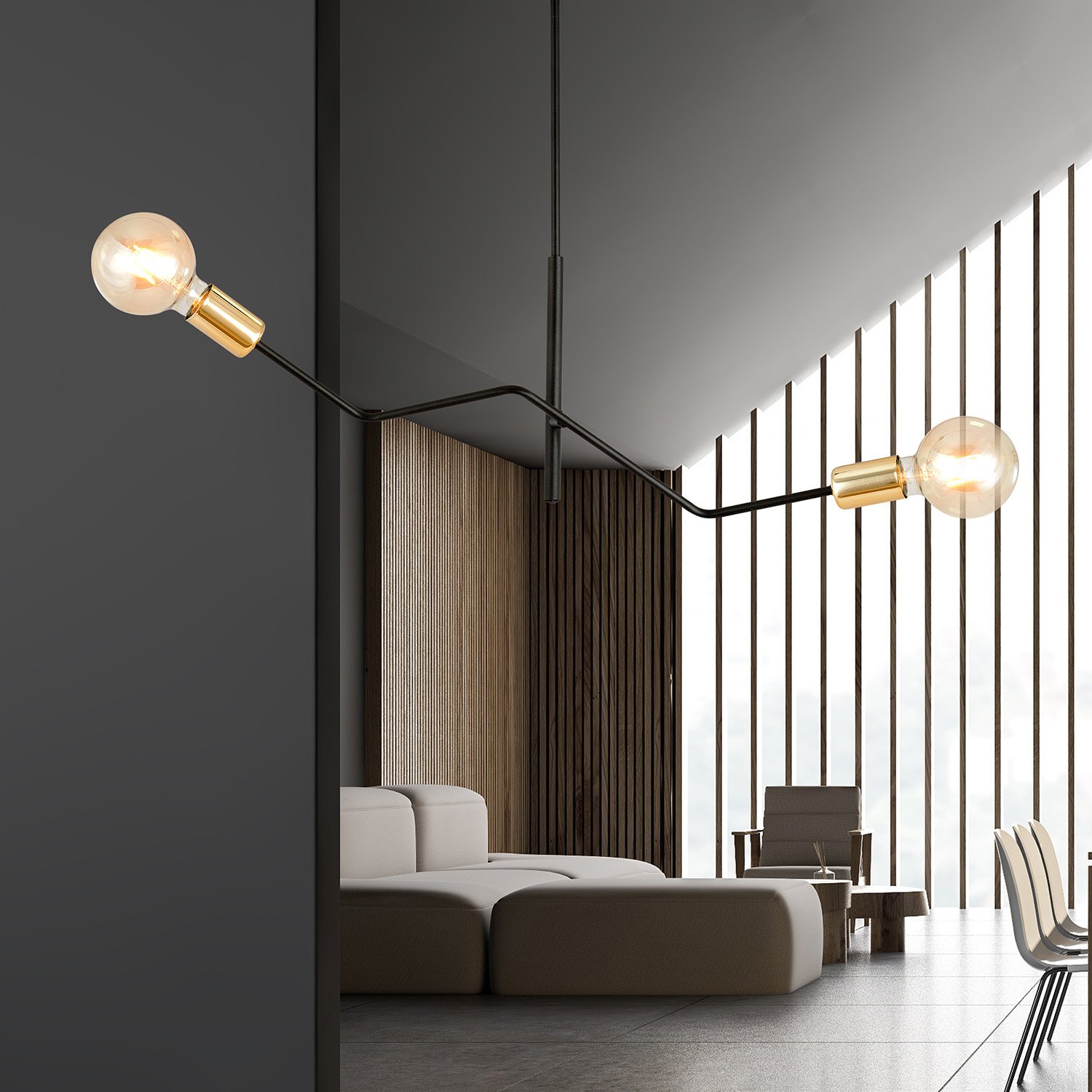 Sospensione Industrial 2 Luci Sugu Acciaio Nero E Oro Bracci Regolabili 1125/2