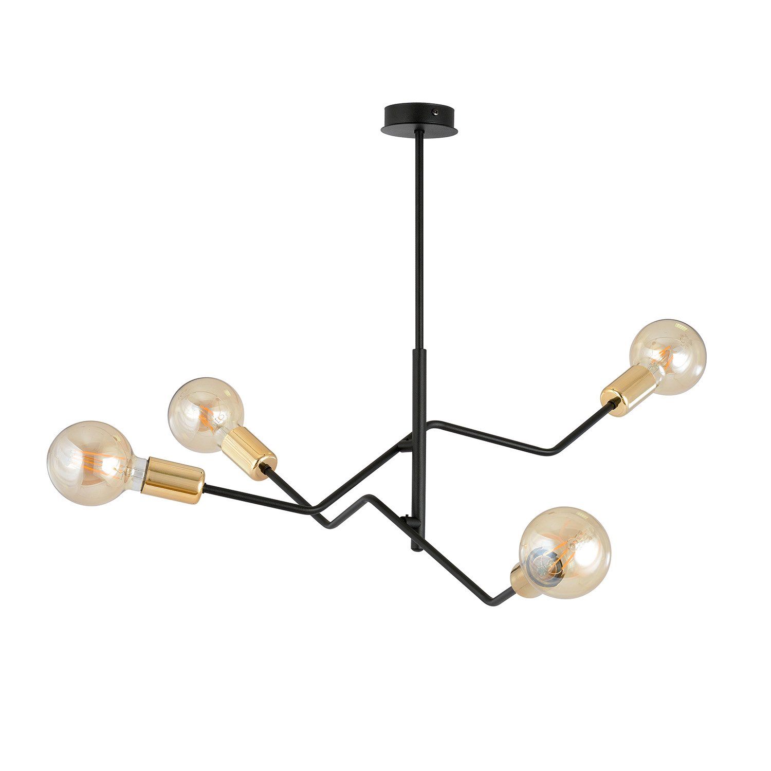 Sospensione Industrial 4 Luci Sugu Acciaio Nero E Oro Bracci Regolabili 1125/4